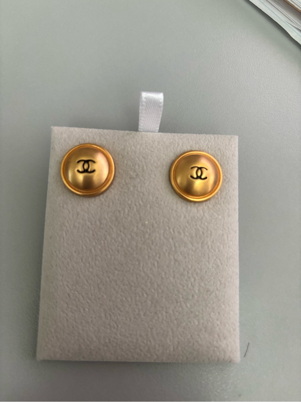 CHANEL Gold and Black CC Round Button Stud Earrings